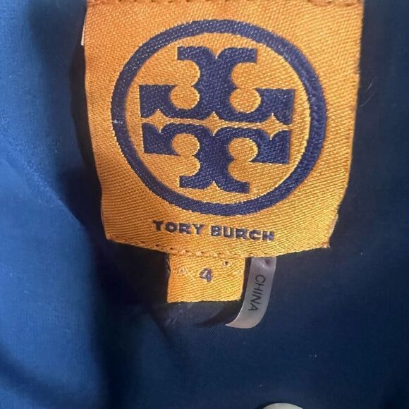 Tory Burch Navy Blue Evelyn Polka Dot Jacquard Sheath Dress Size 4 Fringe - Picture 6 of 12